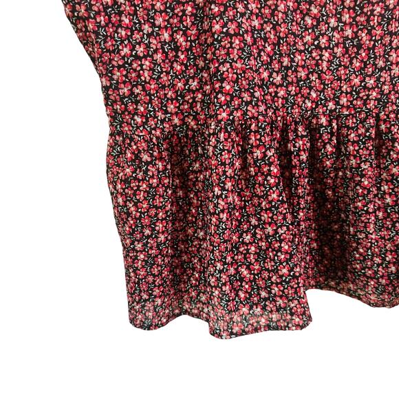 Loft Floral Smocked Cropped Sheer Puff Ruffle Sleeves Peplum Top Size XL - Picture 5 of 9